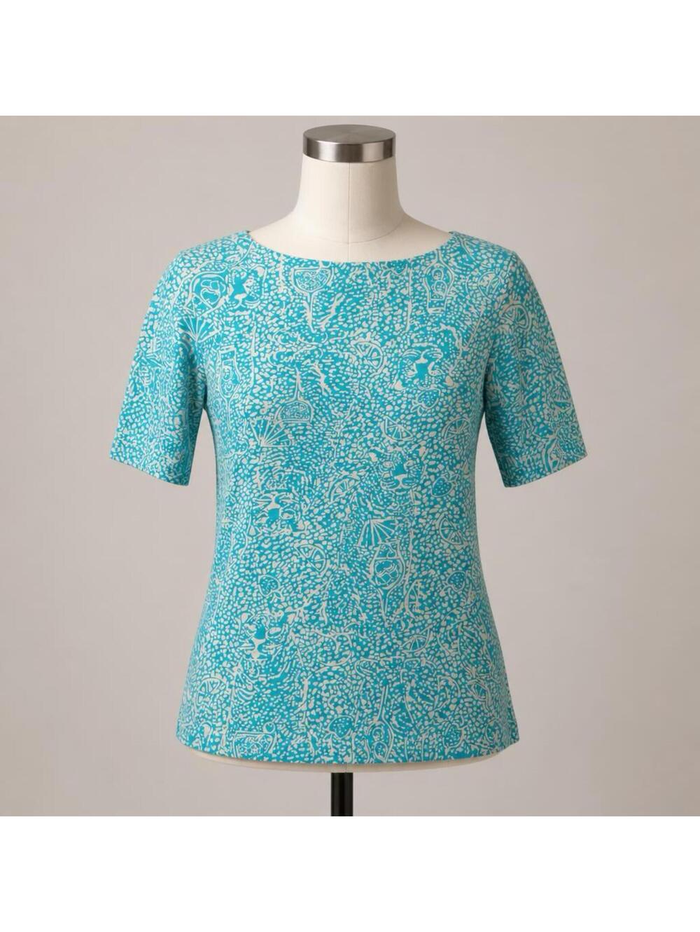 Lilly Pulitzer Blue and White Cotton Spandex Top Small